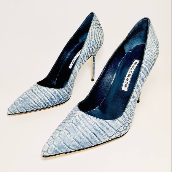 Manolo Blahnik Shoes - Manolo Blahnik Blue BB Croc Leather Pumps 37/7